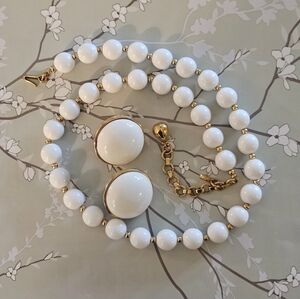 Monet White and Gold Jewelry Necklace and Earrings